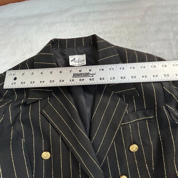 Audio Connie Anderson Womens Pinstripe Double-Breasted Blazer Jacket Black Gold - Picture 4 of 7